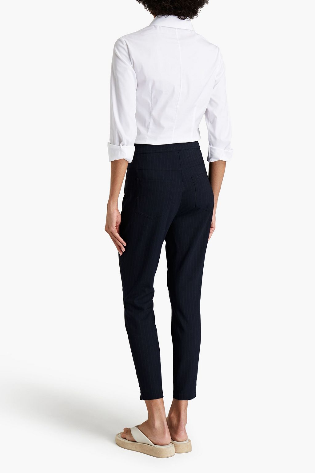 ALEXANDER WANG Cropped button-embellished pinstriped flannel leggings