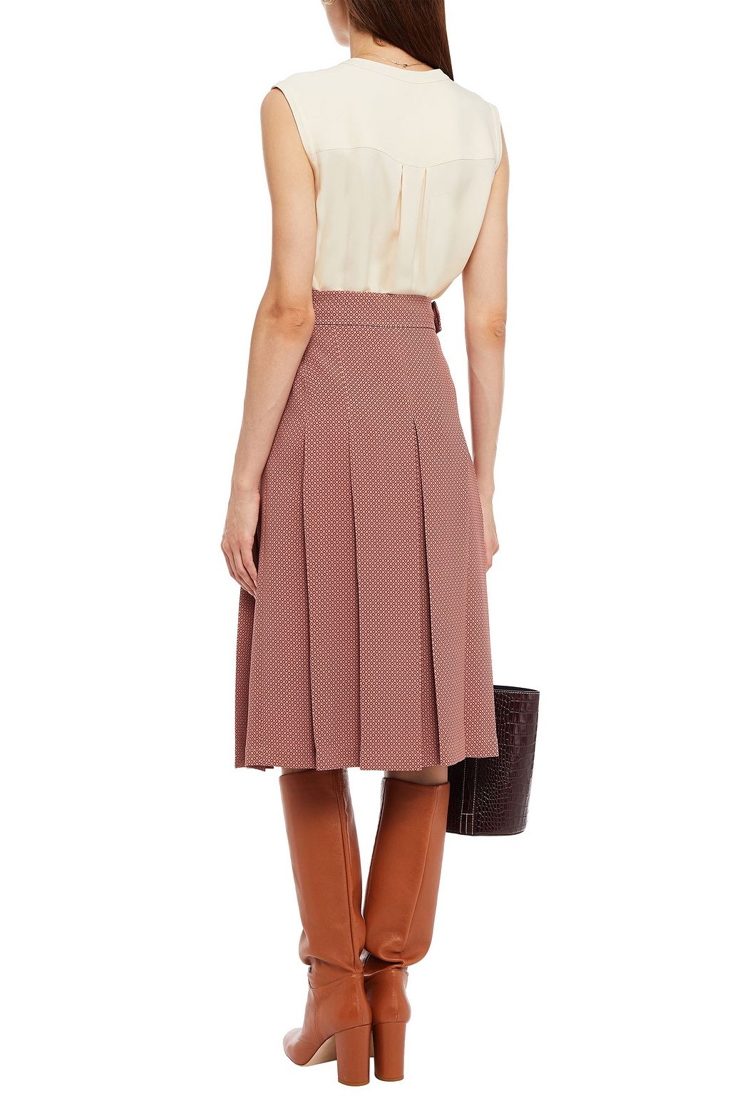 LORO PIANA Pleated printed silk-blend crepe skirt