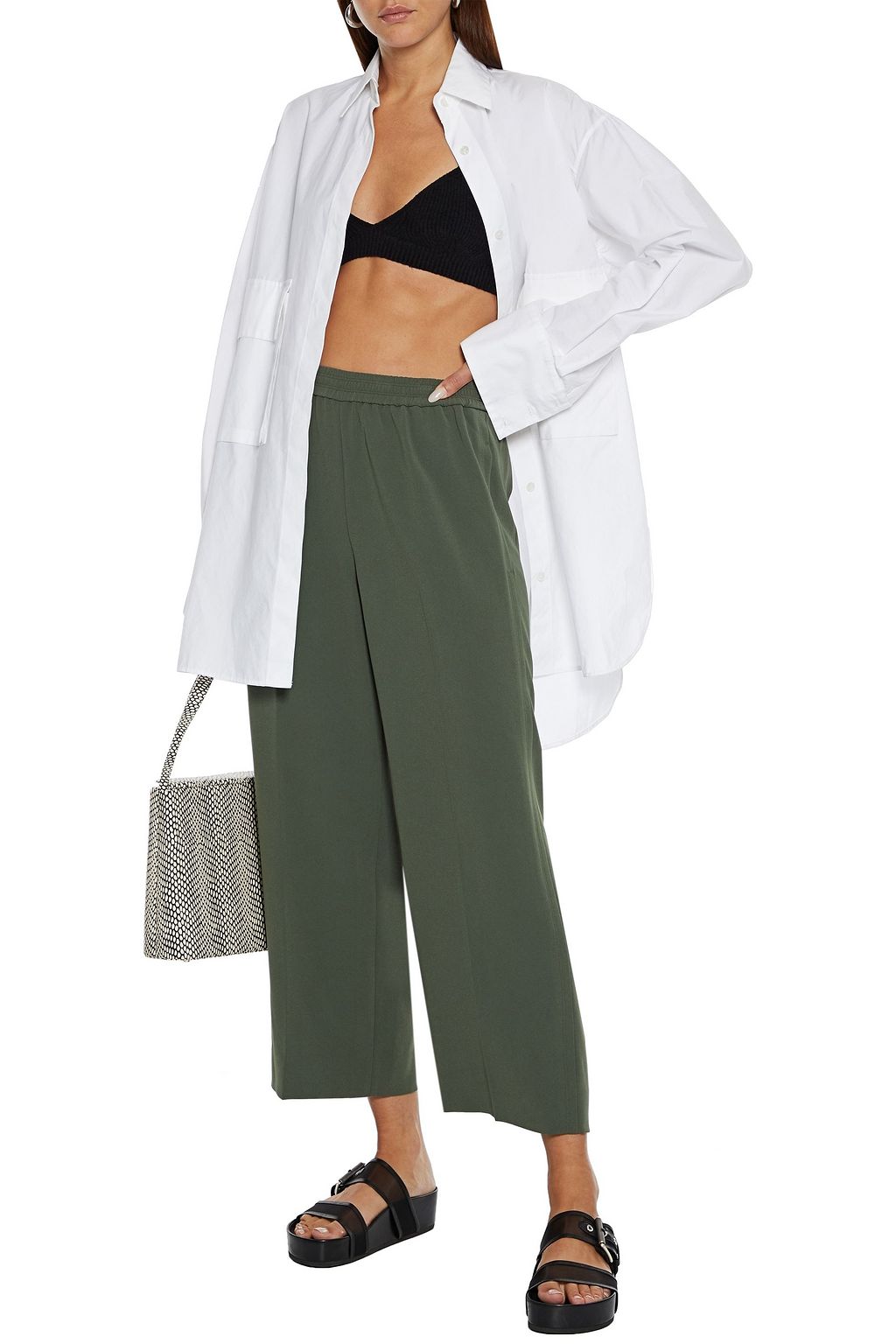 HELMUT LANG Cropped stretch-crepe wide-leg pants