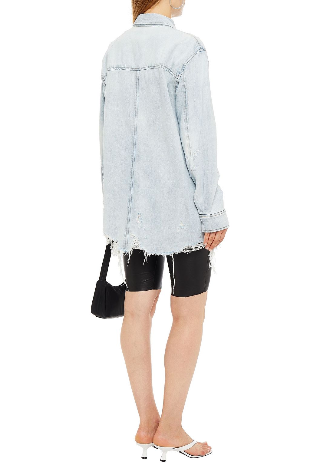 ALEXANDER WANG Leather-paneled distressed denim jacket