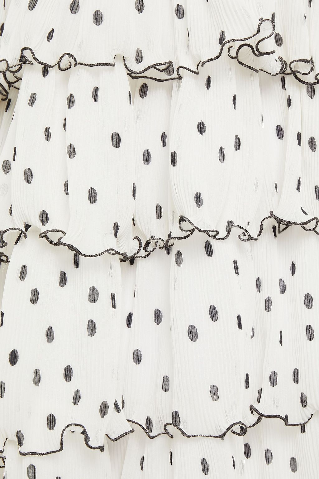 GANNI Tiered polka-dot plissé-chiffon midi dress
