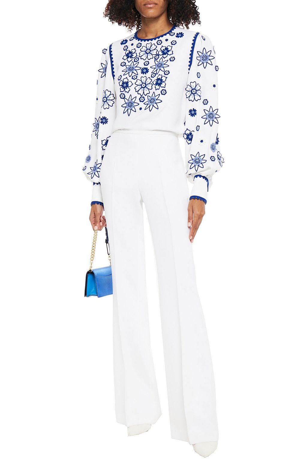 ANDREW GN Appliquéd embroidered crepe blouse