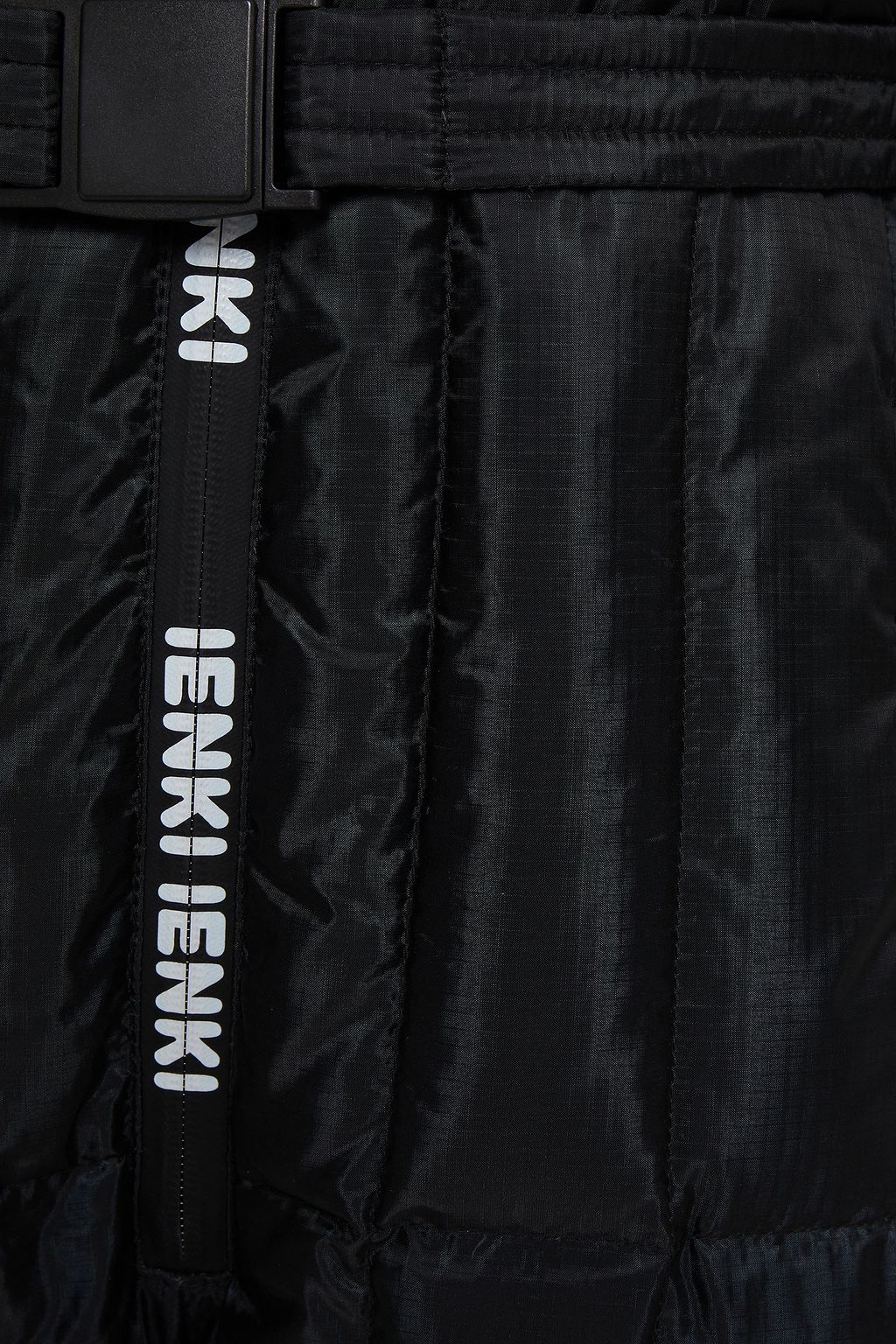 IENKI IENKI Belted logo-print quilted shell hooded down jumpsuit