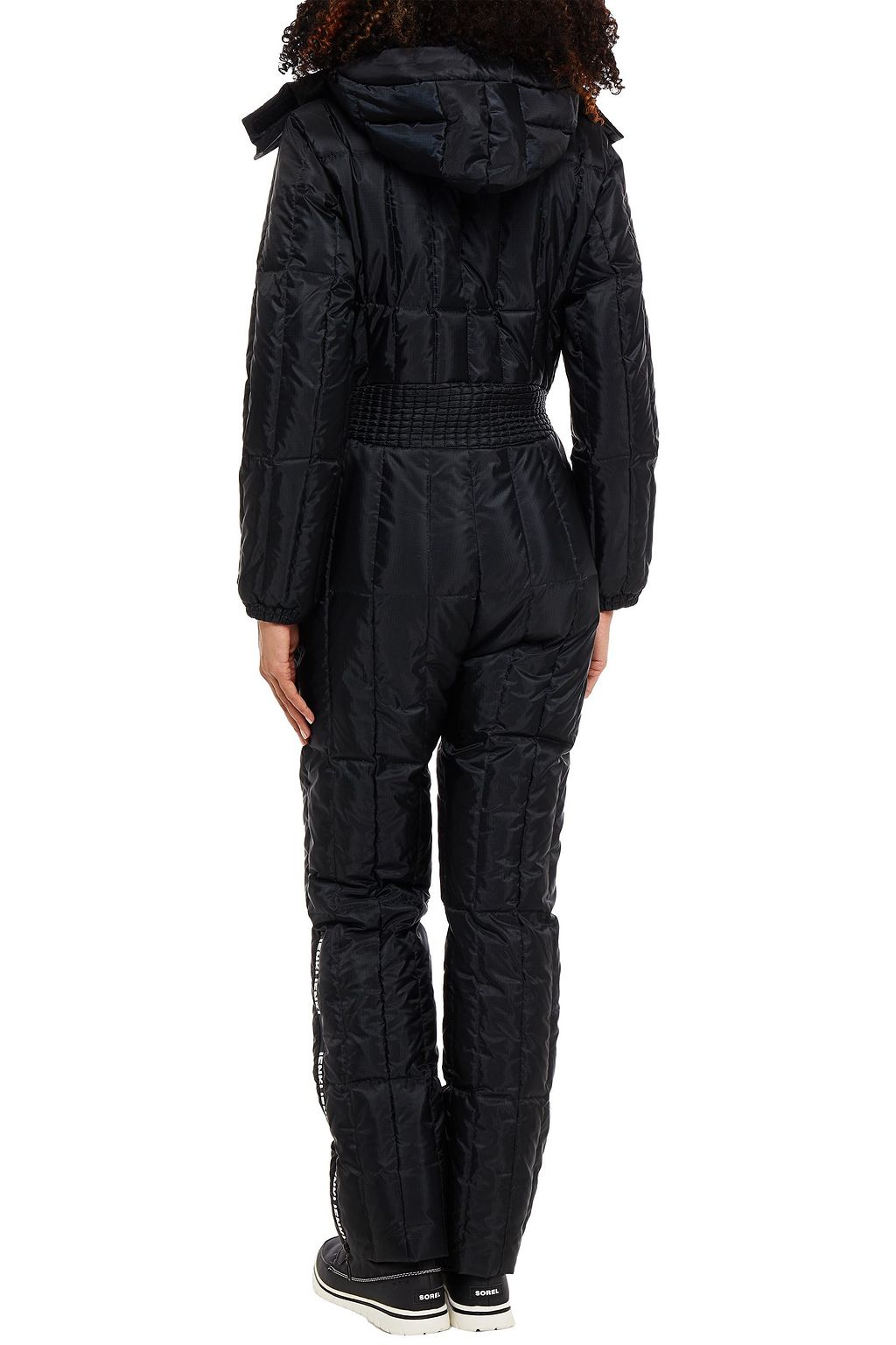IENKI IENKI Belted logo-print quilted shell hooded down jumpsuit