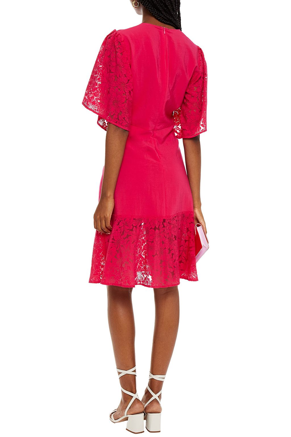 LOVE MOSCHINO Burnout organza-paneled crepe de chine dress