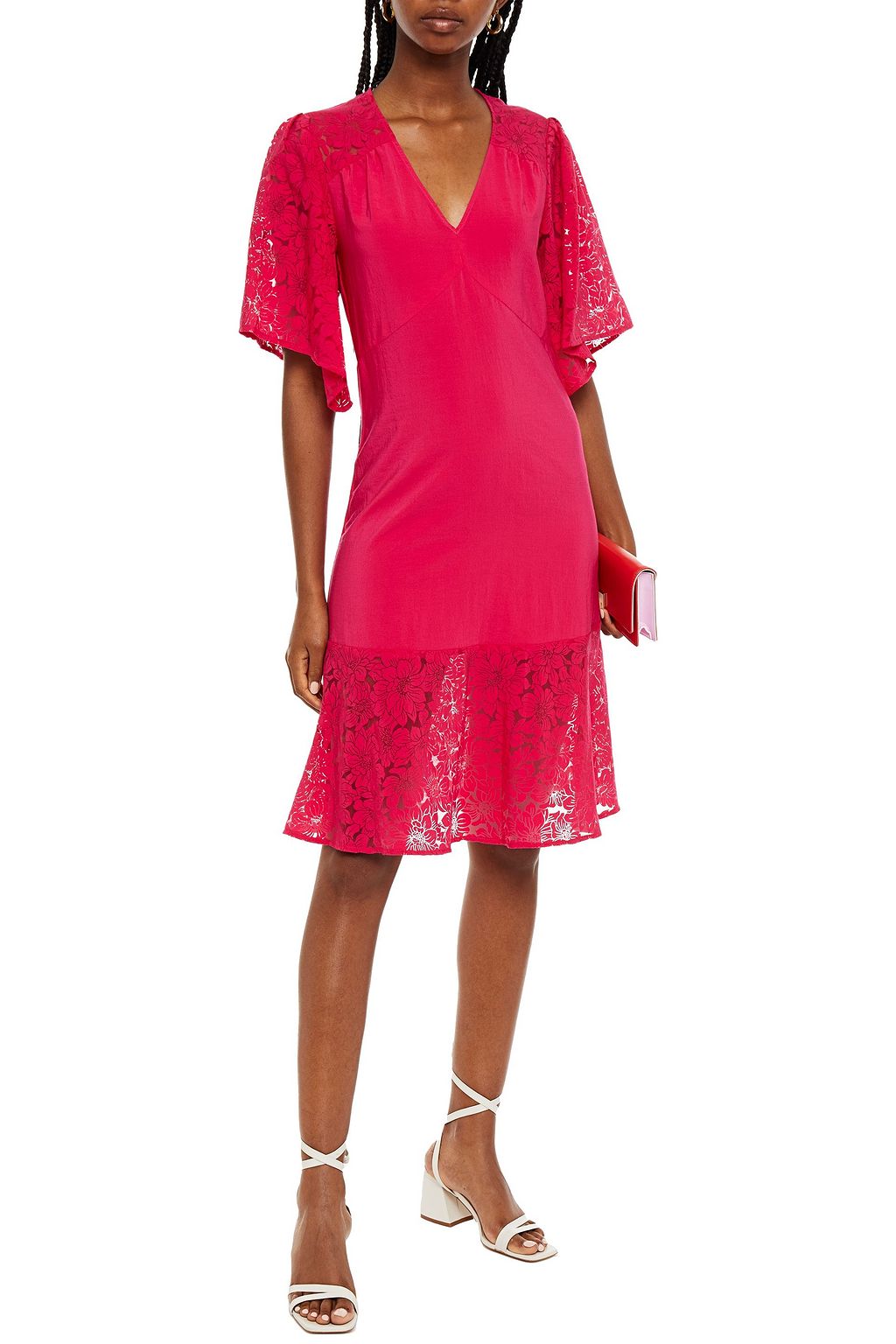 LOVE MOSCHINO Burnout organza-paneled crepe de chine dress