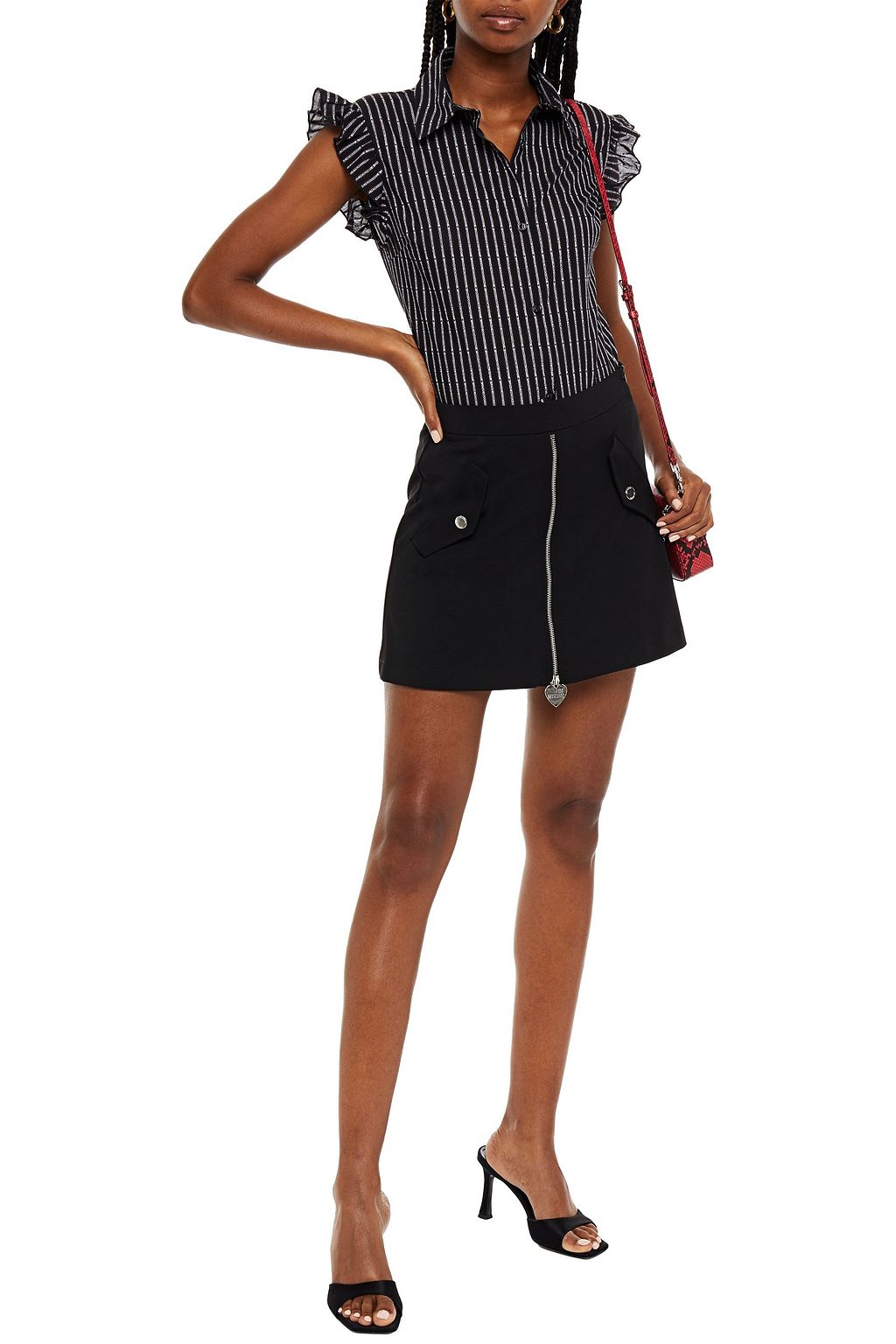 LOVE MOSCHINO Skirt-effect zip-detailed cotton-blend jersey shorts