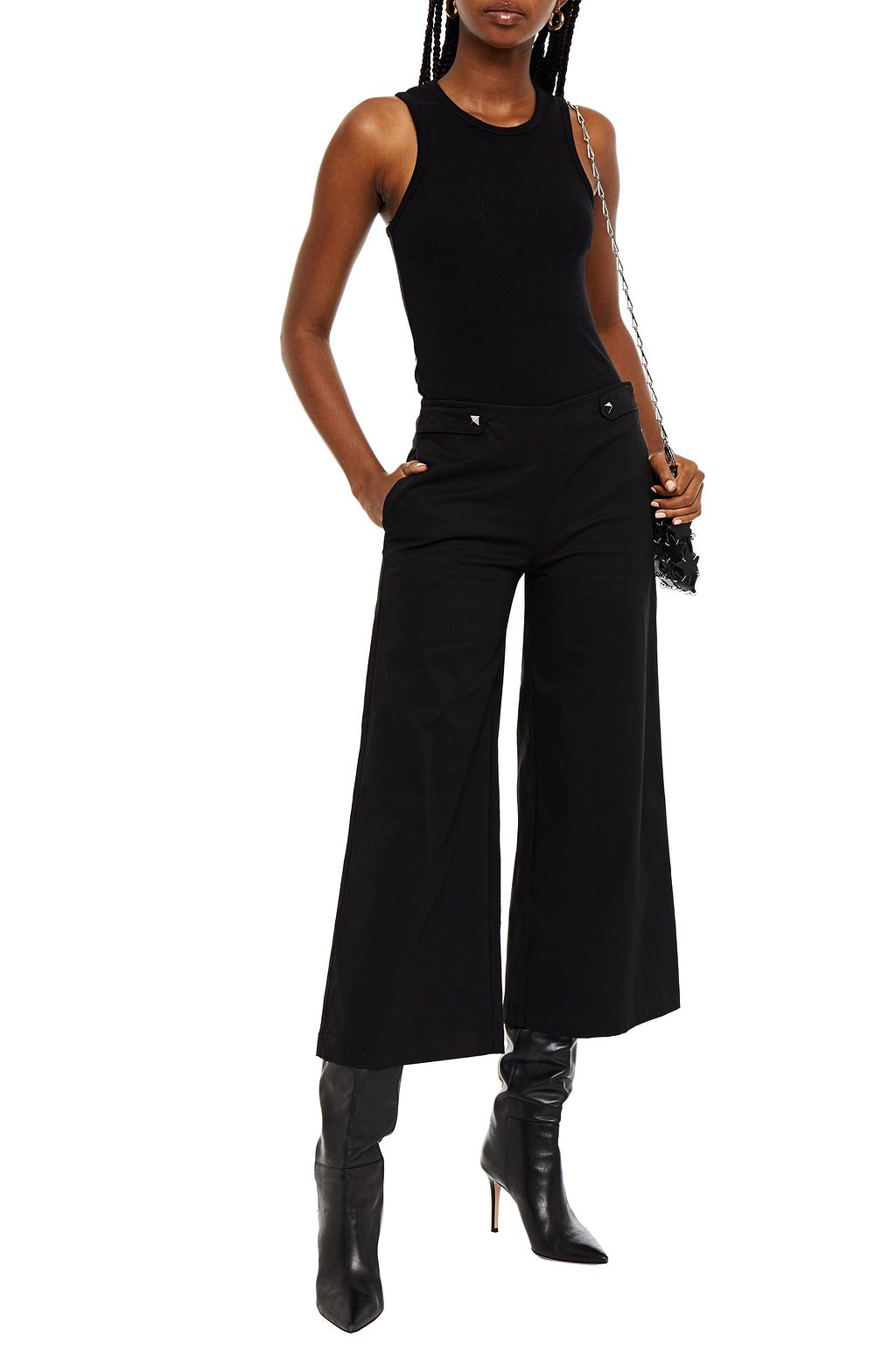 LOVE MOSCHINO Studded cotton-blend twill culottes