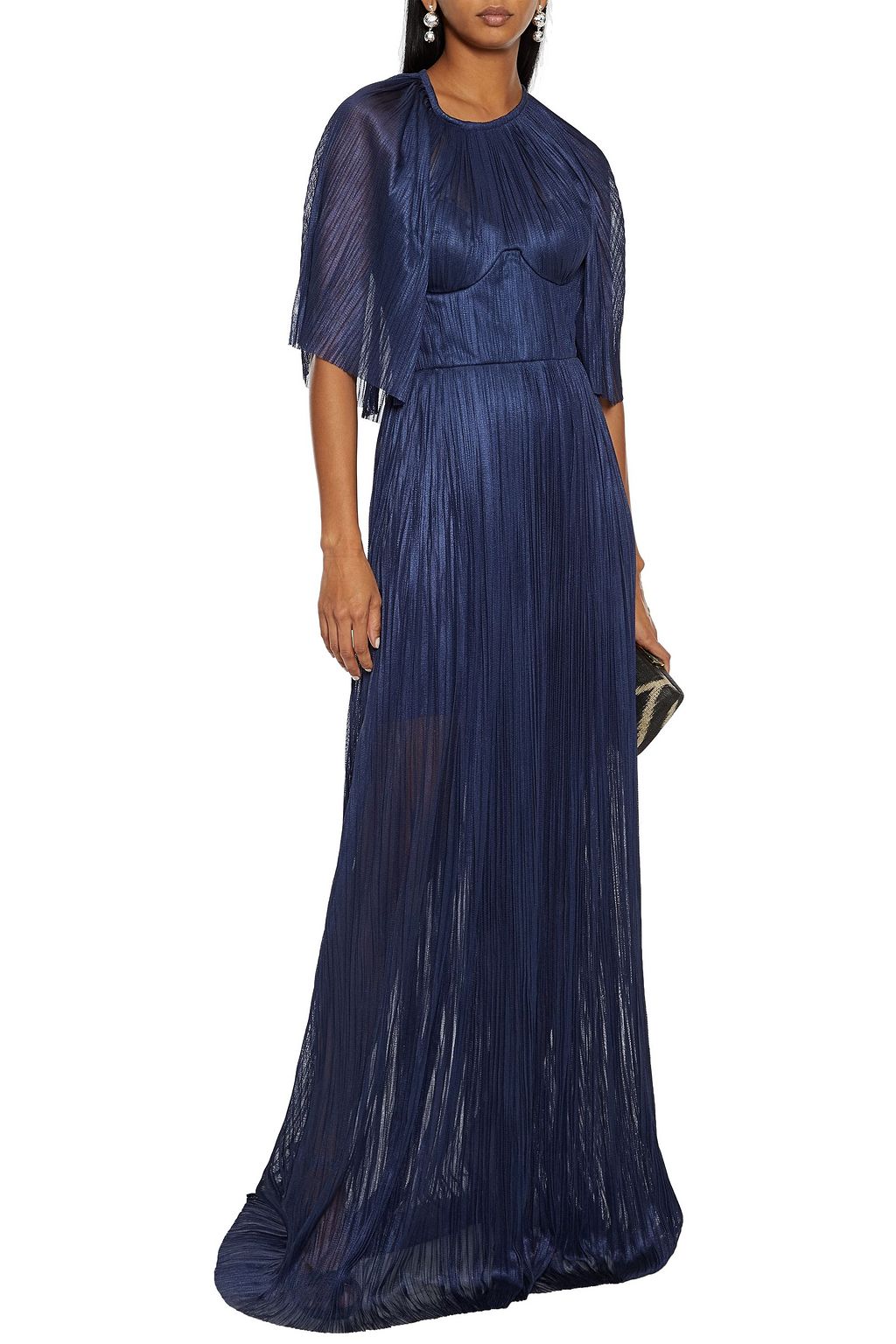 MARIA LUCIA HOHAN Candance cape-effect plissé silk-tulle gown