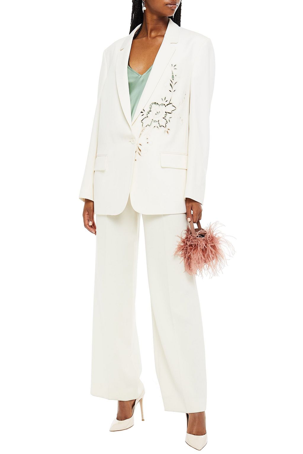 STELLA MCCARTNEY Broderie anglaise-trimmed wool-twill blazer