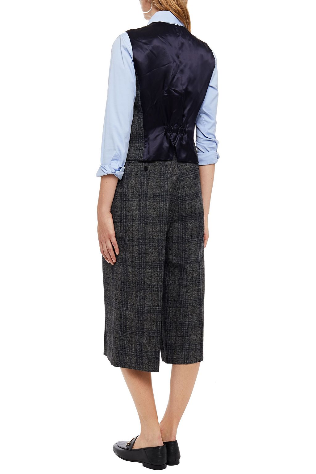 SANDRO Paneled satin-twill and checked woven vest