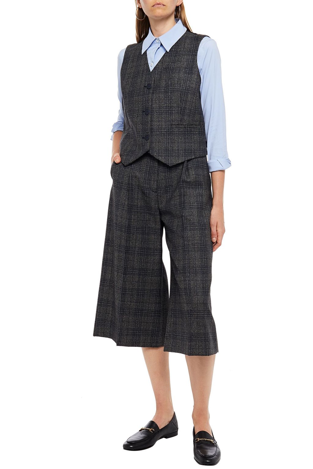 SANDRO Paneled satin-twill and checked woven vest