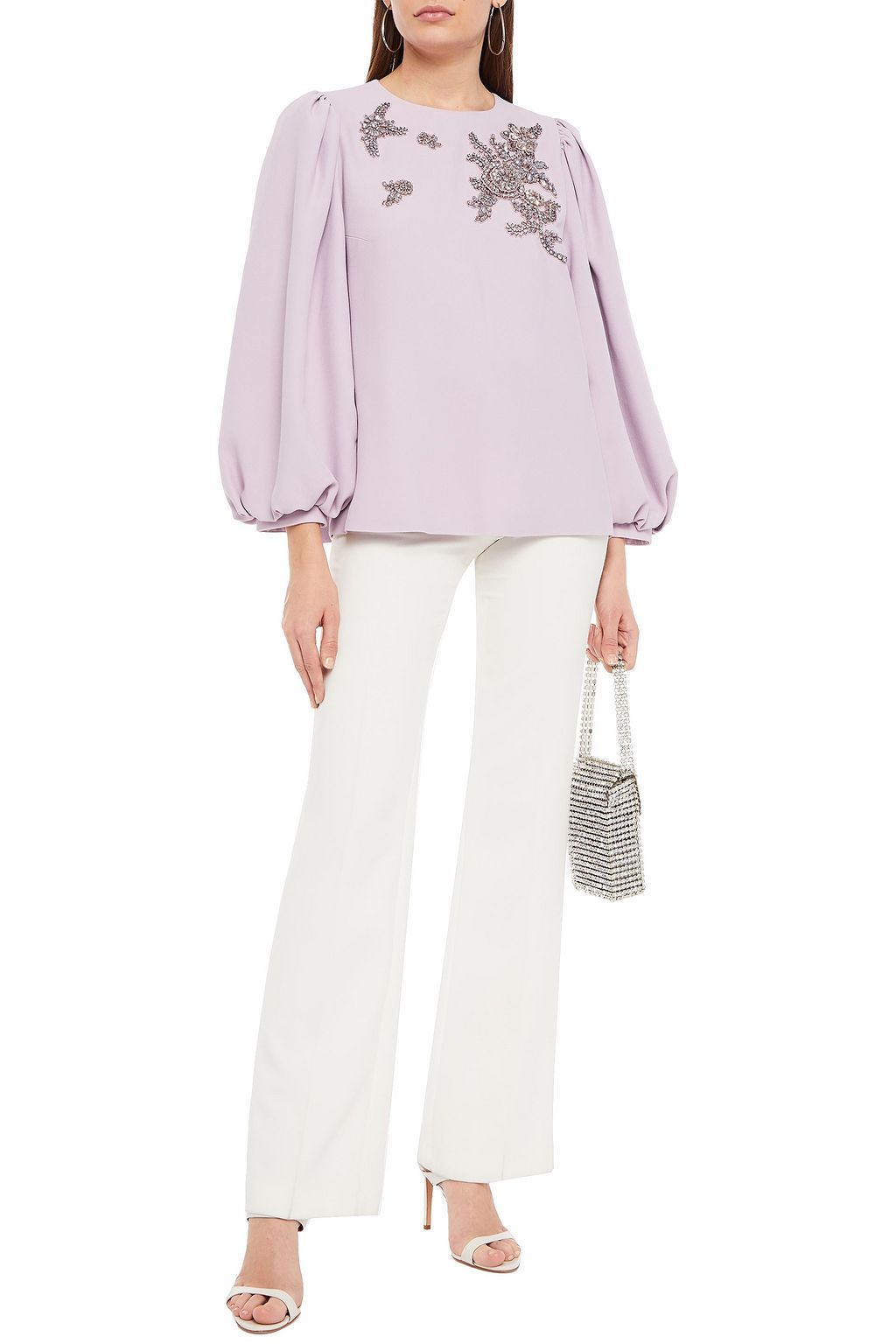 ANDREW GN Embellished crepe peplum top