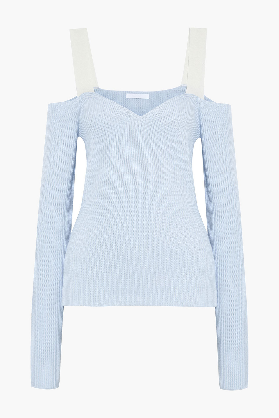 Cold-shoulder ribbed-knit sweater
