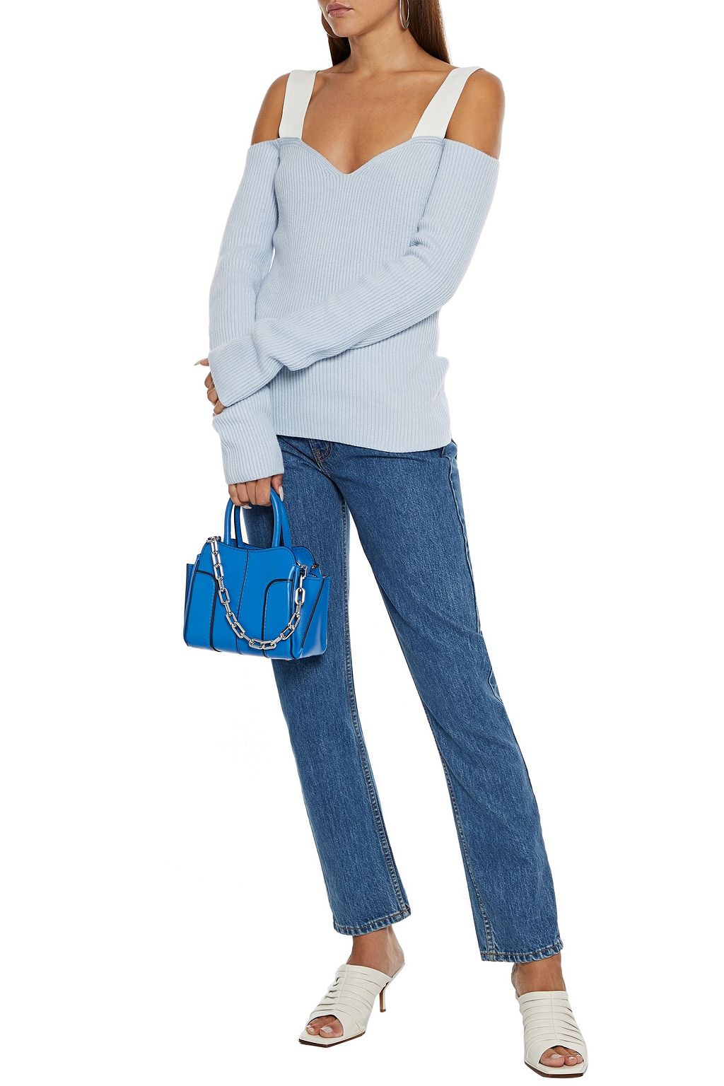 HELMUT LANG Cold-shoulder ribbed-knit sweater