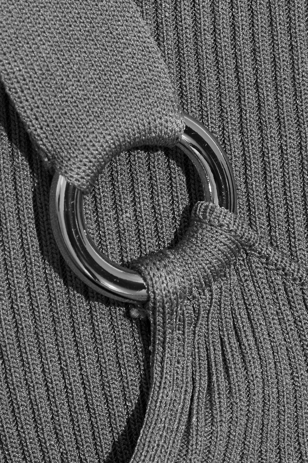 HELMUT LANG Cutout ring-embellished ribbed-knit top