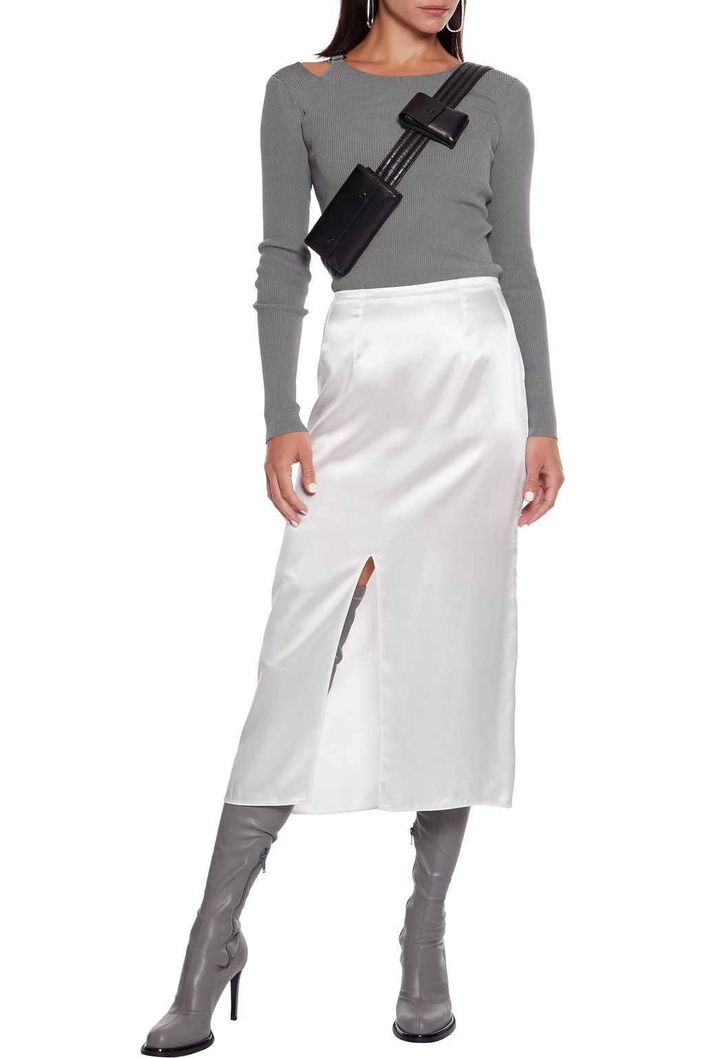 HELMUT LANG Cutout ring-embellished ribbed-knit top