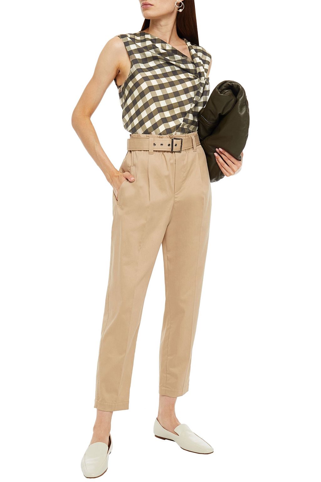 BRUNELLO CUCINELLI Twisted checked silk crepe de chine top
