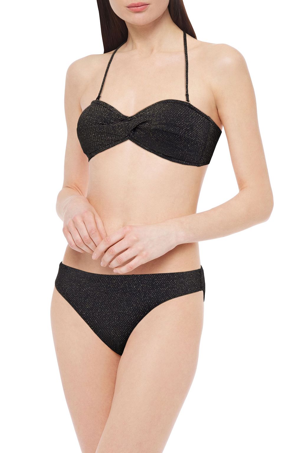 SEAFOLLY Twist-front metallic bandeau bikini top