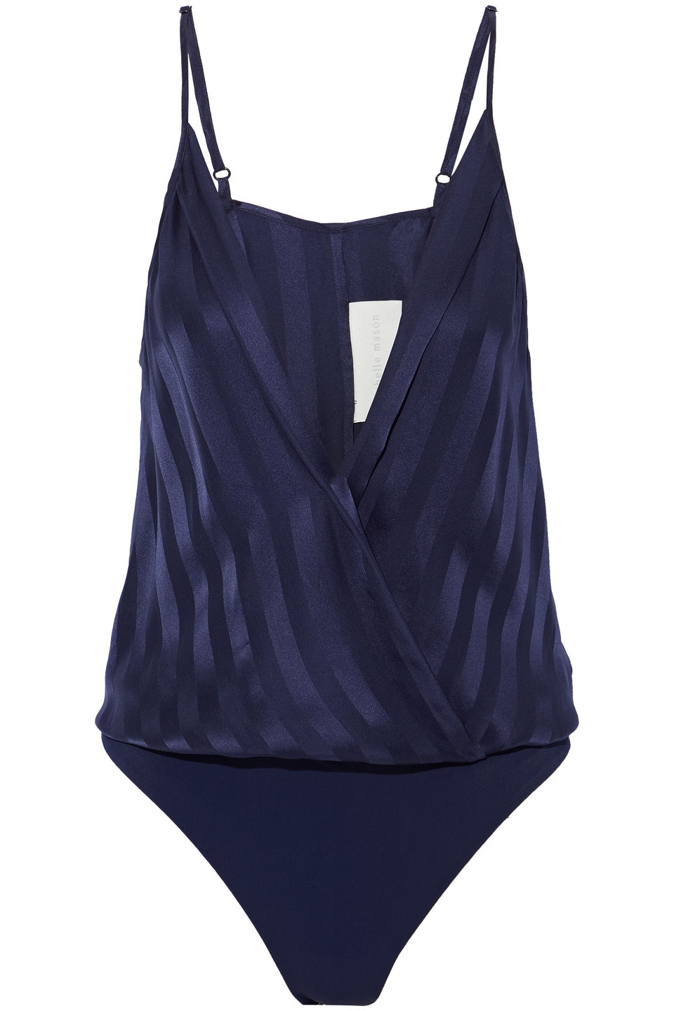 Michelle Mason Wrap-effect Silk-satin Jacquard Bodysuit In Navy