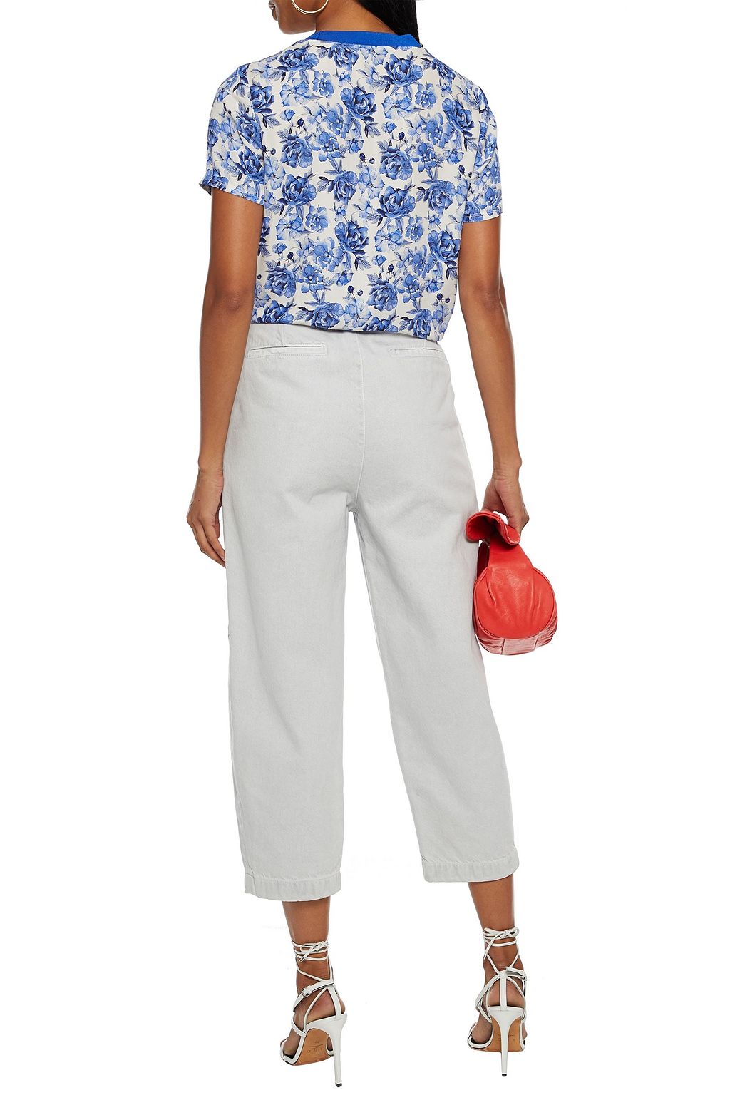 ALICE + OLIVIA Kane cropped knotted floral-print crepe de chine top