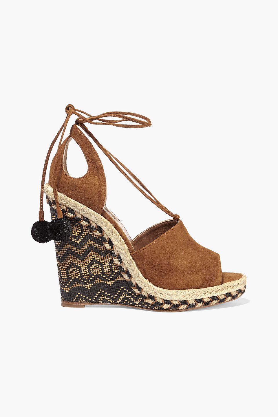 Aquazzura Woman Palm Springs Cutout Suede Espadrille Wedge Sandals Light Brown Size 36.5