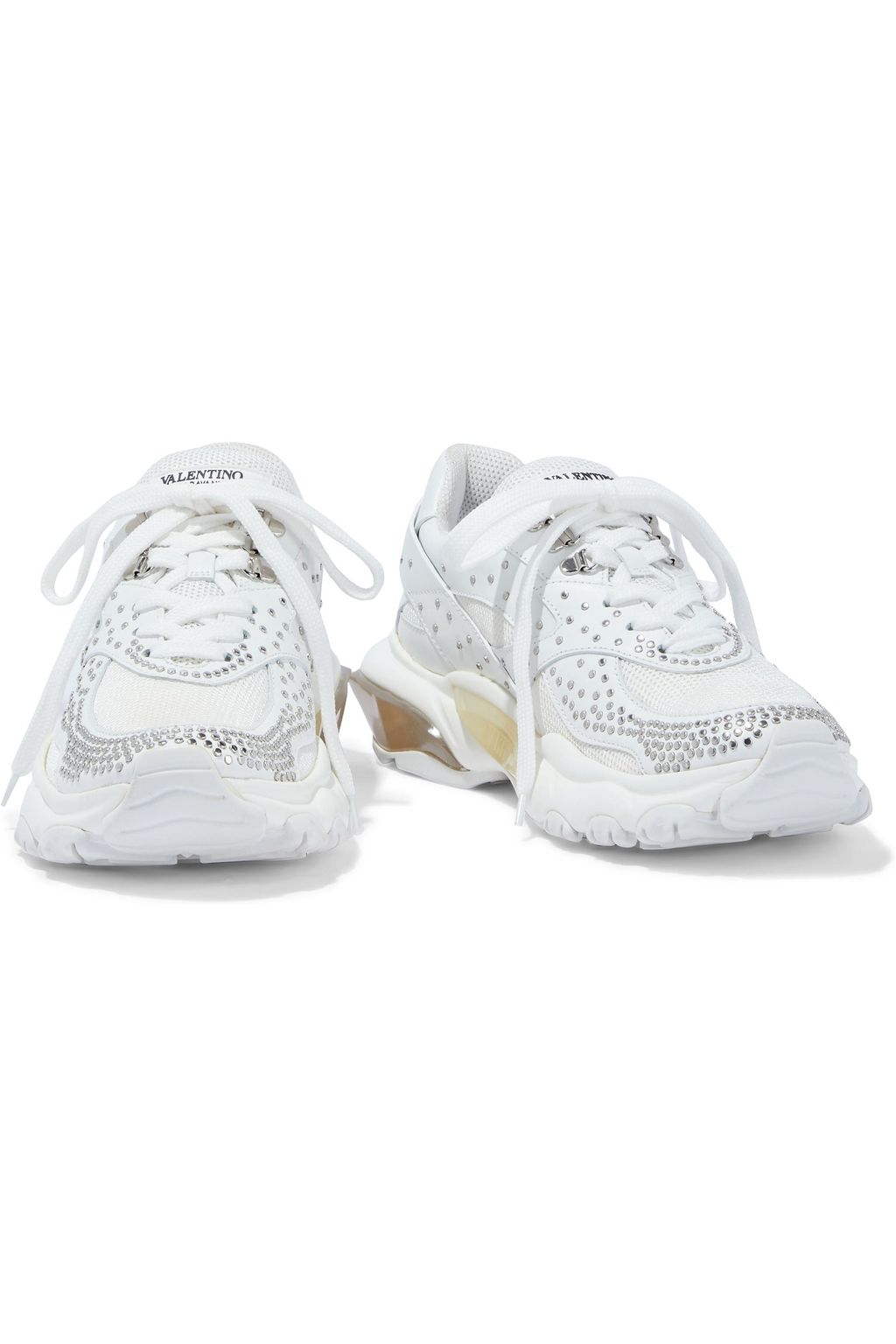 VALENTINO GARAVANI Studded leather and mesh sneakers