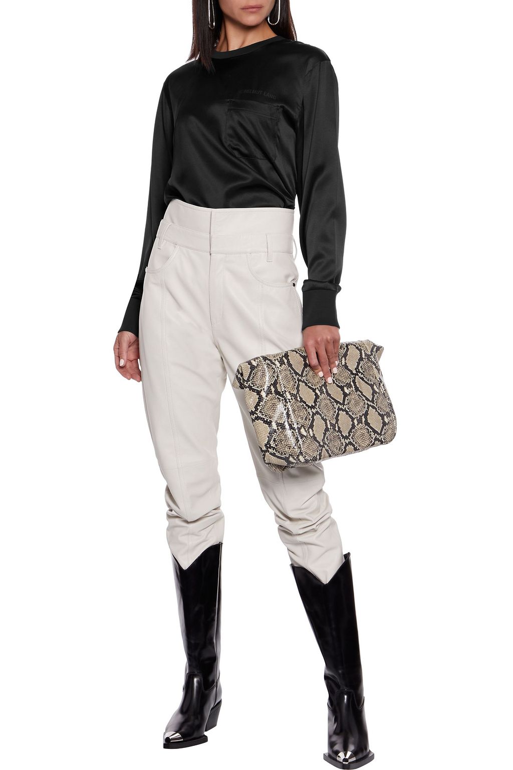 HELMUT LANG Printed stretch-silk satin top