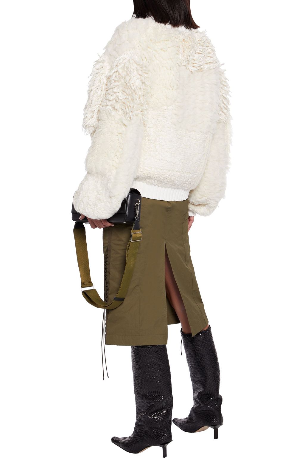 HELMUT LANG Paneled bouclé-knit bomber jacket