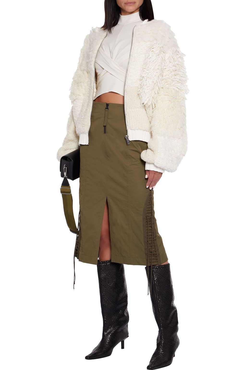 HELMUT LANG Paneled bouclé-knit bomber jacket