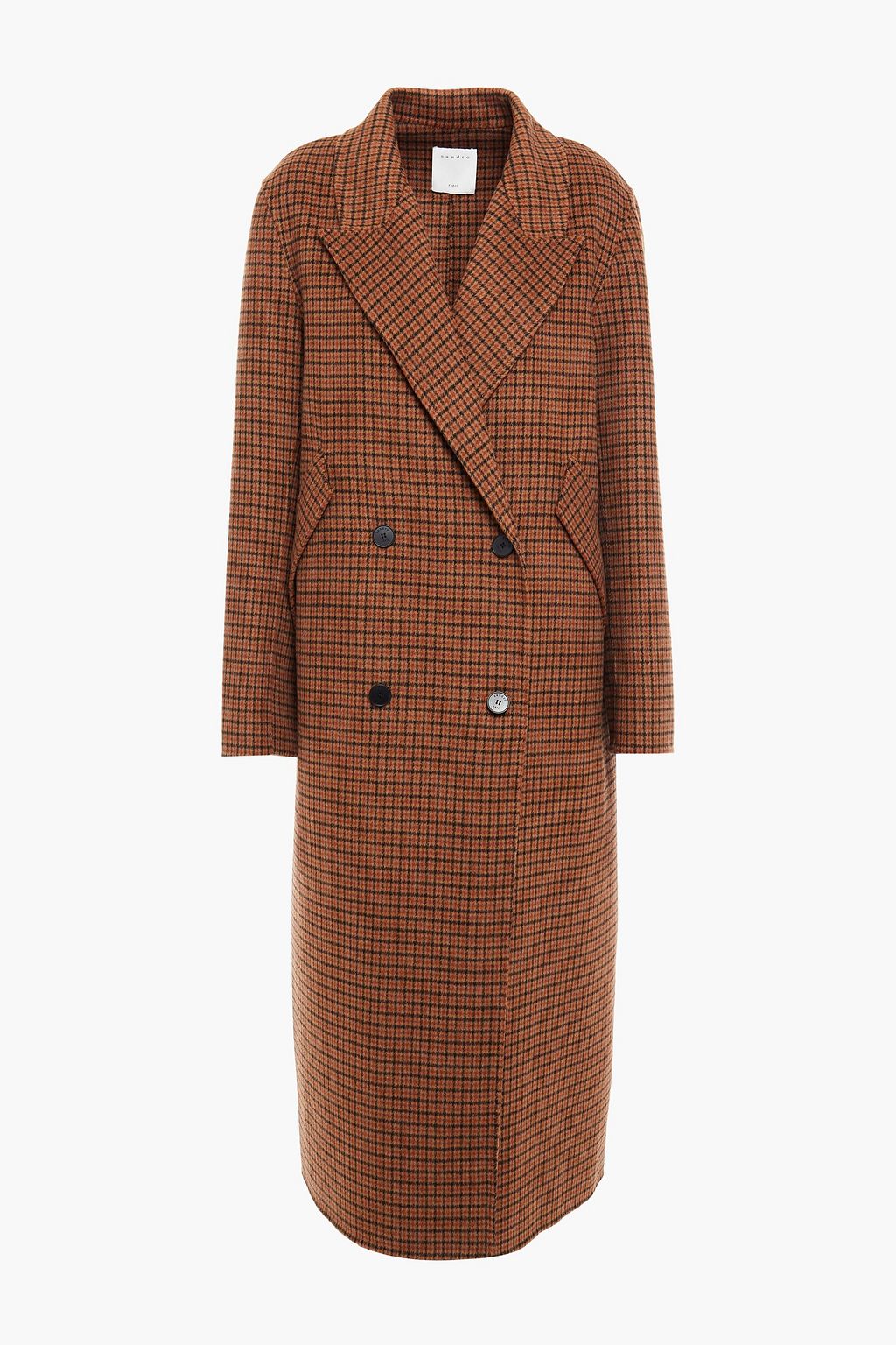 sandro long checked wool coat