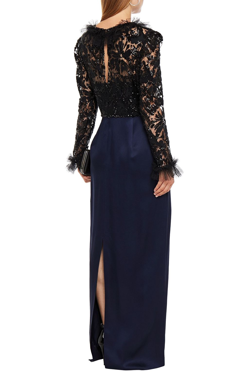 JENNY PACKHAM Embellished tulle-paneled satin-crepe gown