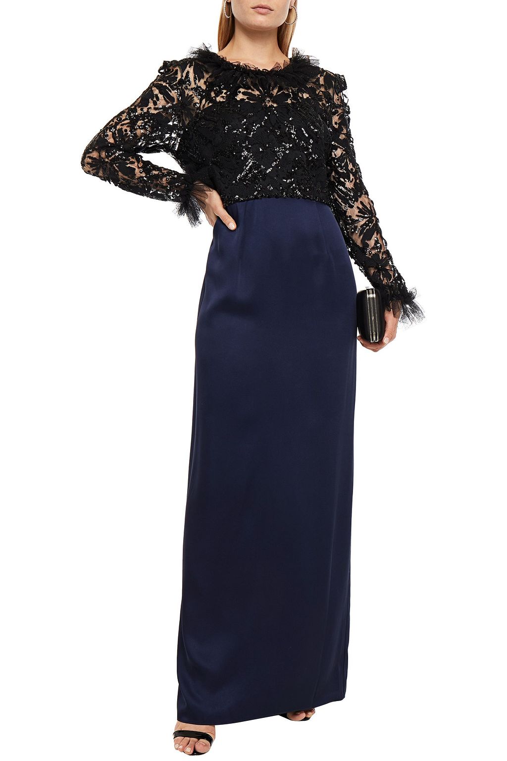JENNY PACKHAM Embellished tulle-paneled satin-crepe gown