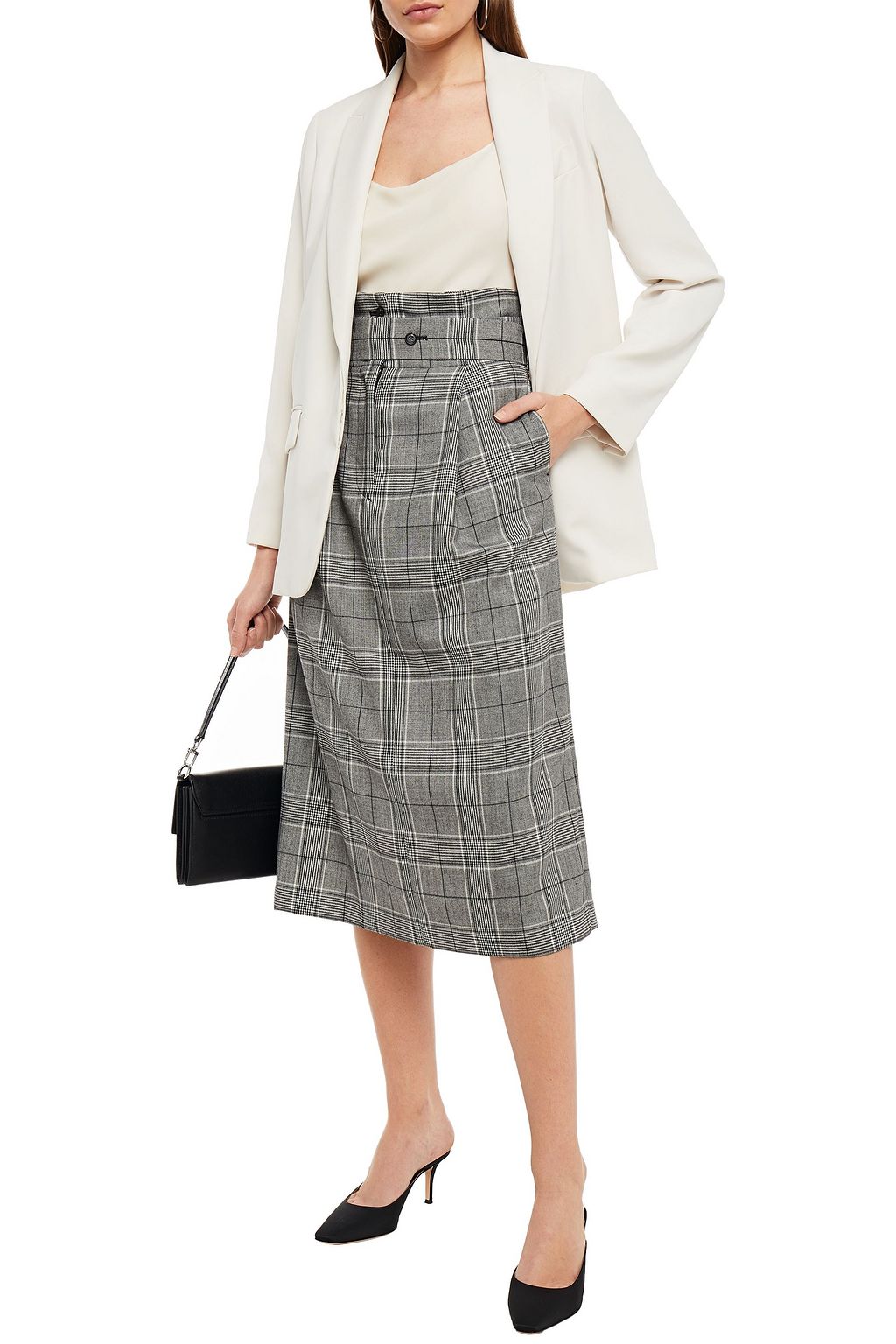 PAUL SMITH Belted Prince of Wales checked twill midi skirt