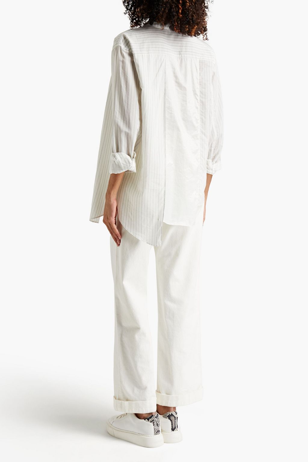 CLU Satin-paneled pinstriped cotton-blend poplin shirt