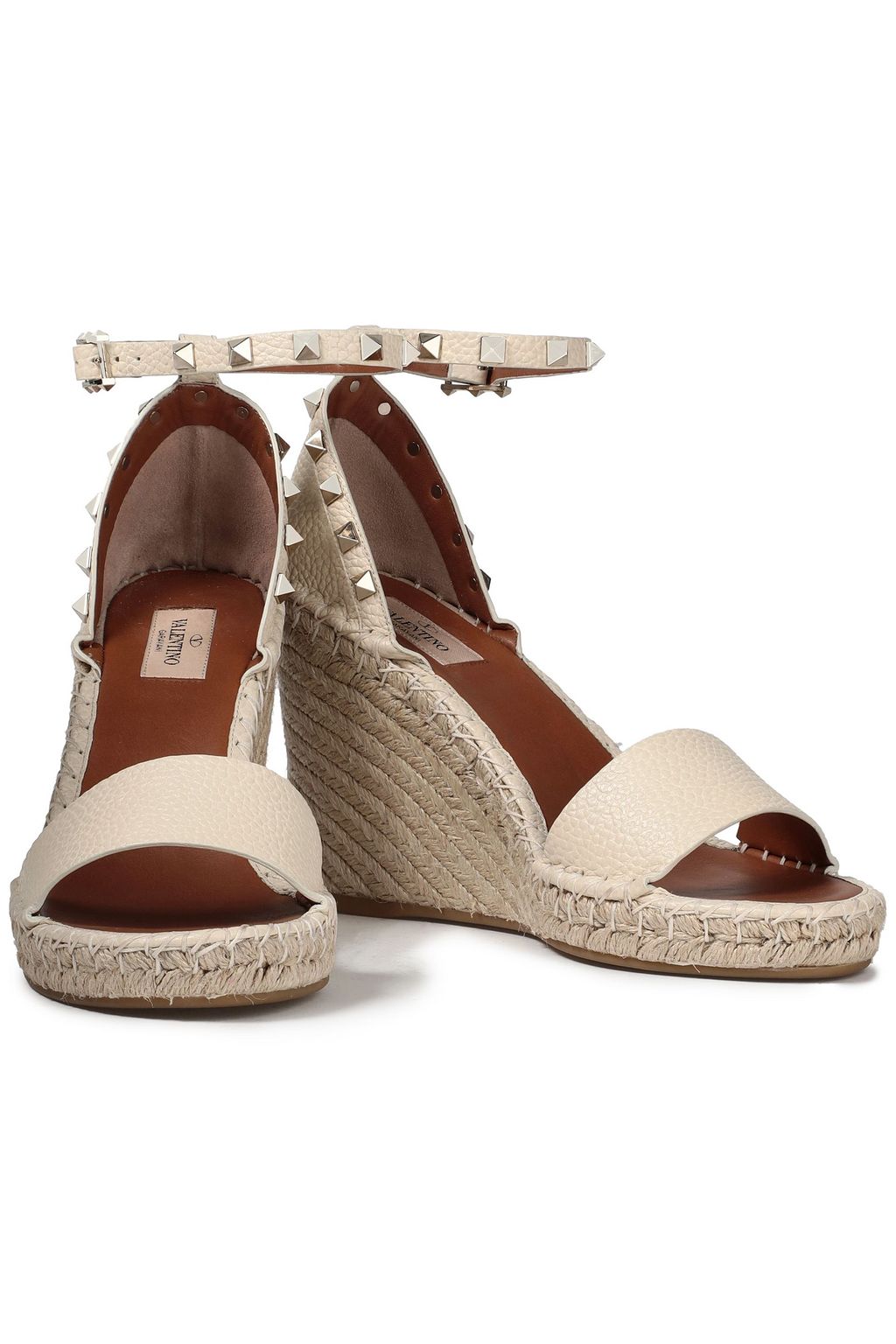 VALENTINO GARAVANI Rockstud Espadrille-Wedges aus Narbenleder