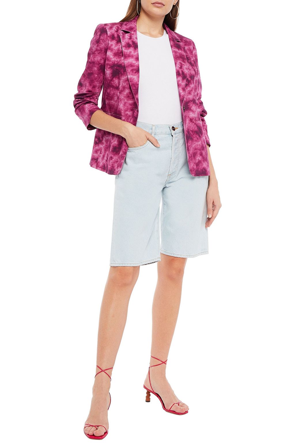 CINQ À SEPT Khloe ruched tie-dyed stretch-cotton twill blazer