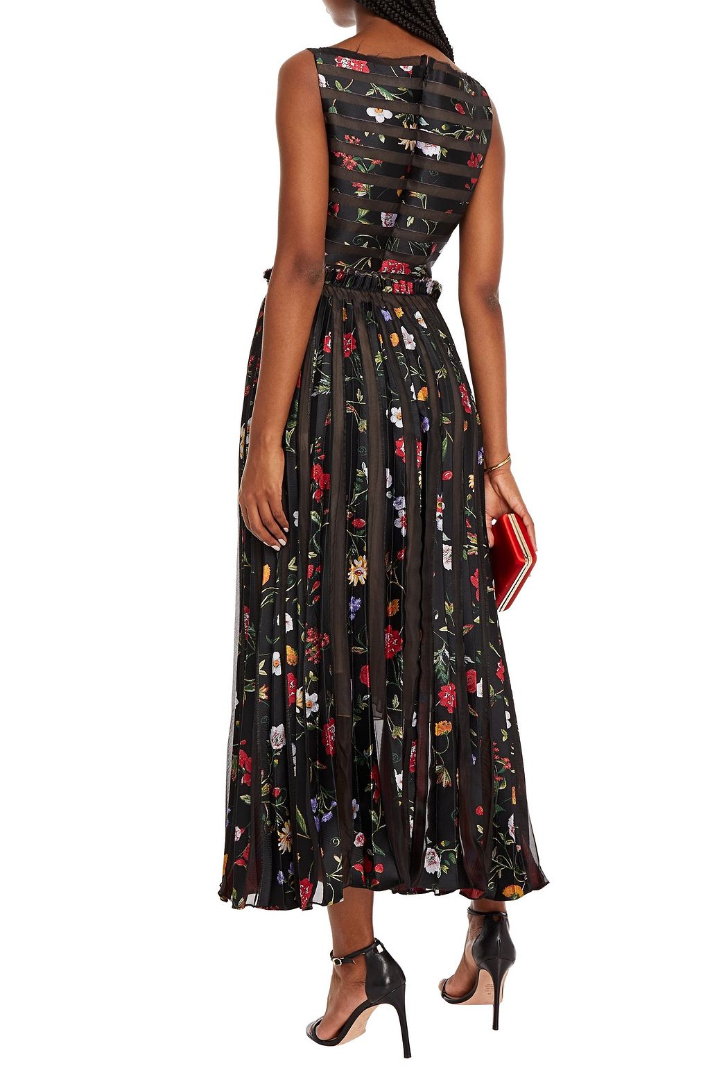 OSCAR DE LA RENTA Pleated burnout floral-jacquard gown