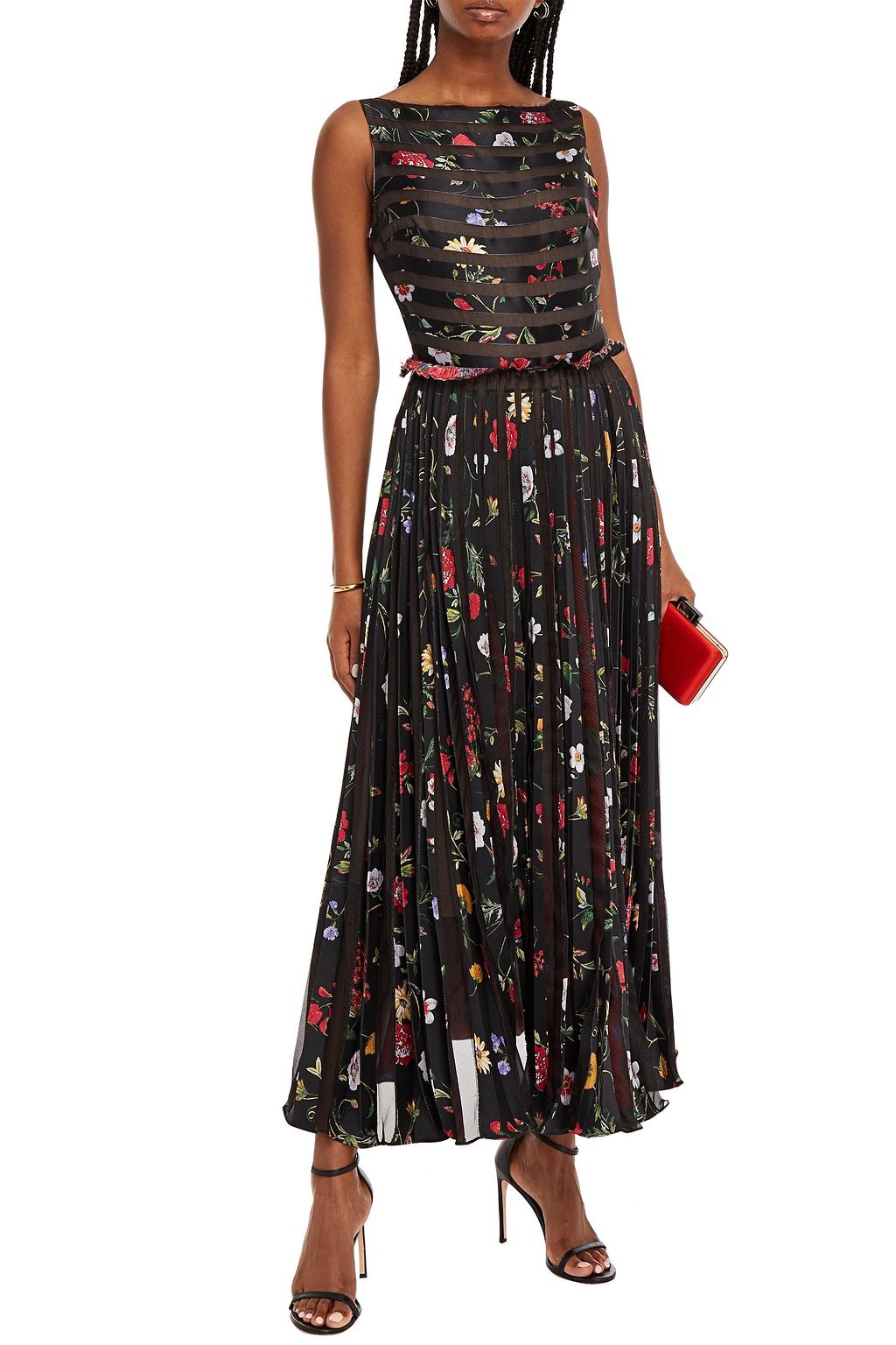 OSCAR DE LA RENTA Pleated burnout floral-jacquard gown