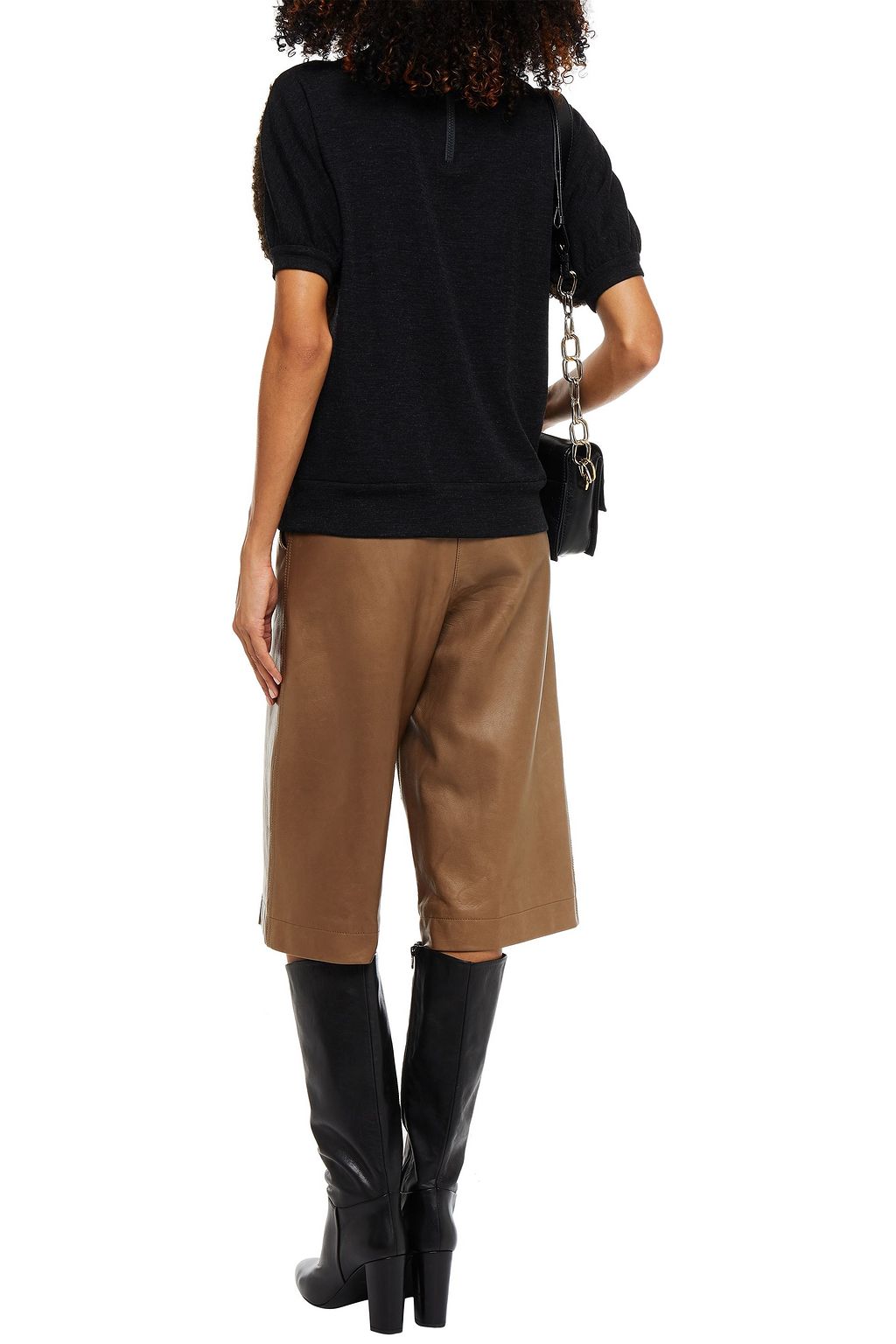 BRUNELLO CUCINELLI Paneled embellished ribbed-knit, bouclé and silk-organza top