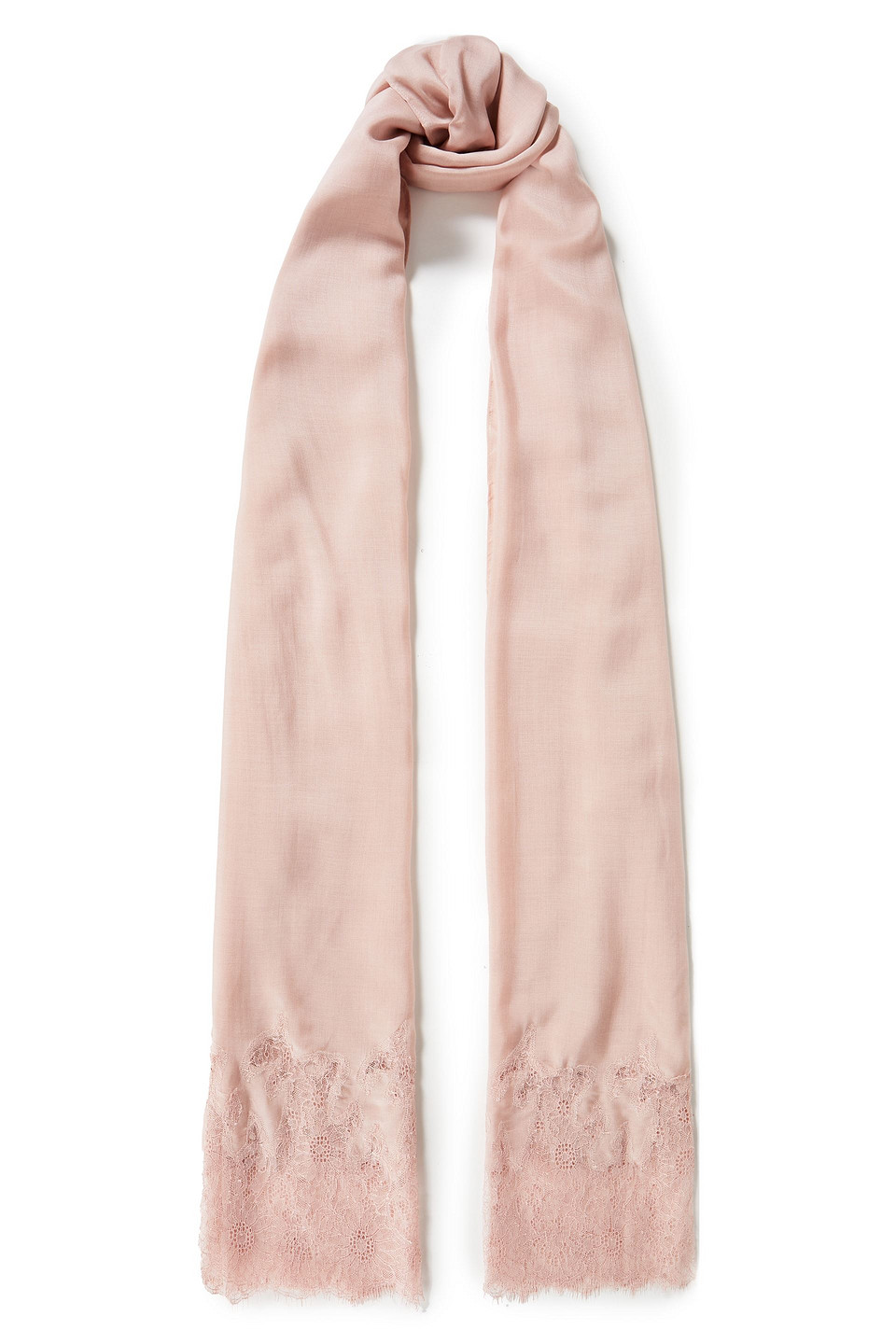 Valentino Lace-trimmed Modal And Cashmere-blend Scarf In Blush