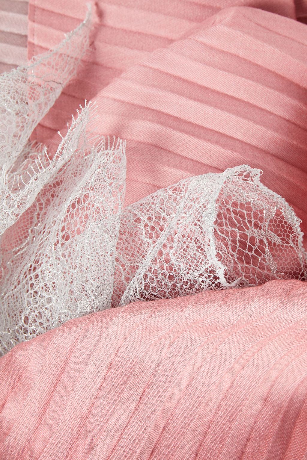 VALENTINO GARAVANI Lace-trimmed plissé wool and silk-blend scarf