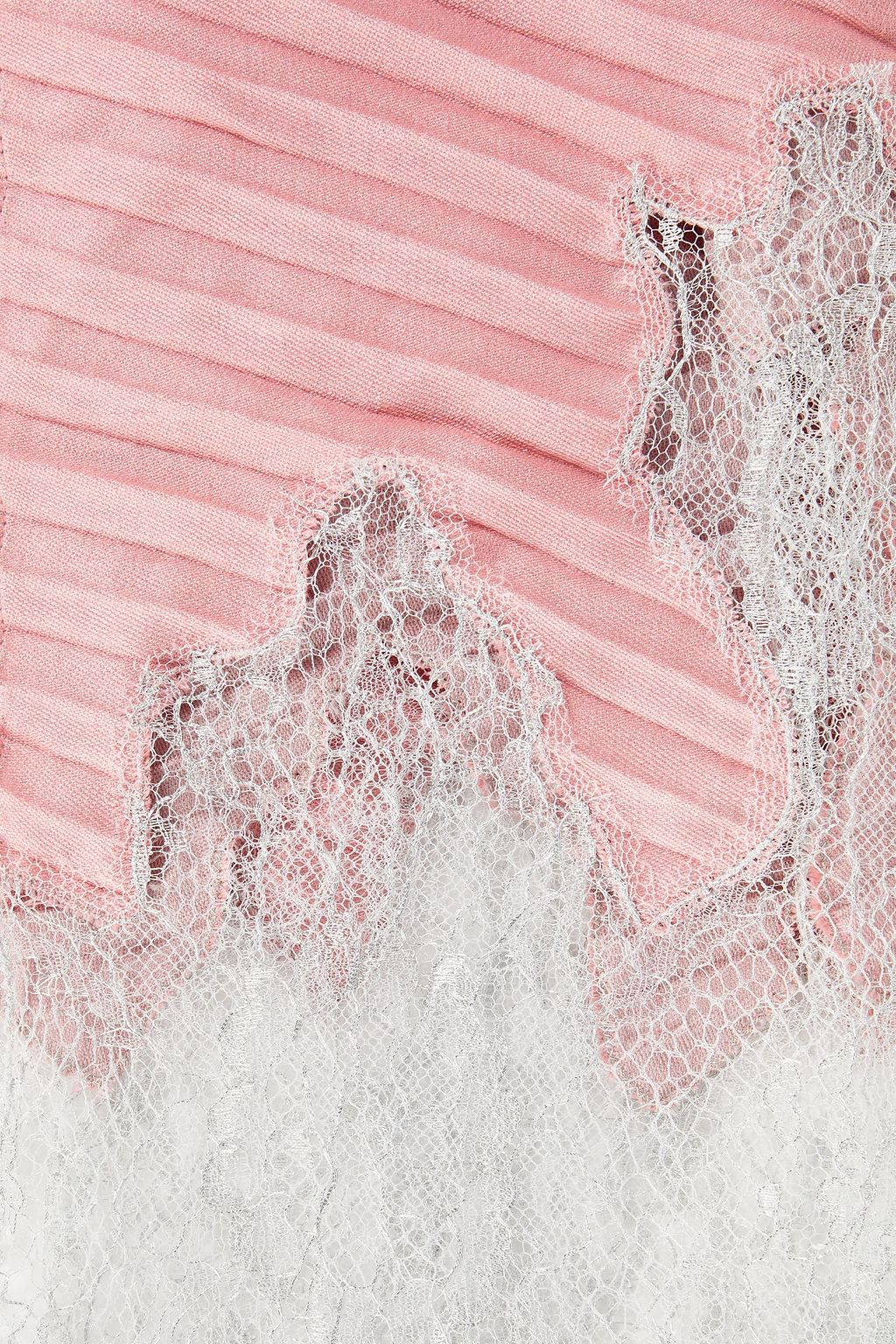 VALENTINO GARAVANI Lace-trimmed plissé wool and silk-blend scarf