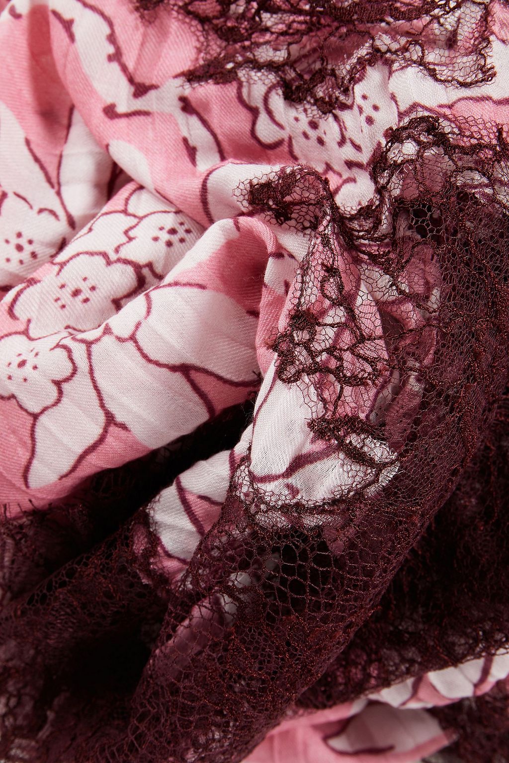 VALENTINO GARAVANI Lace-trimmed floral-print modal and cashmere-blend scarf