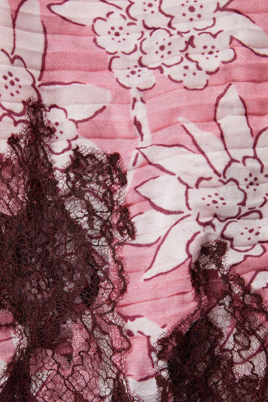 VALENTINO GARAVANI Lace-trimmed floral-print modal and cashmere-blend scarf