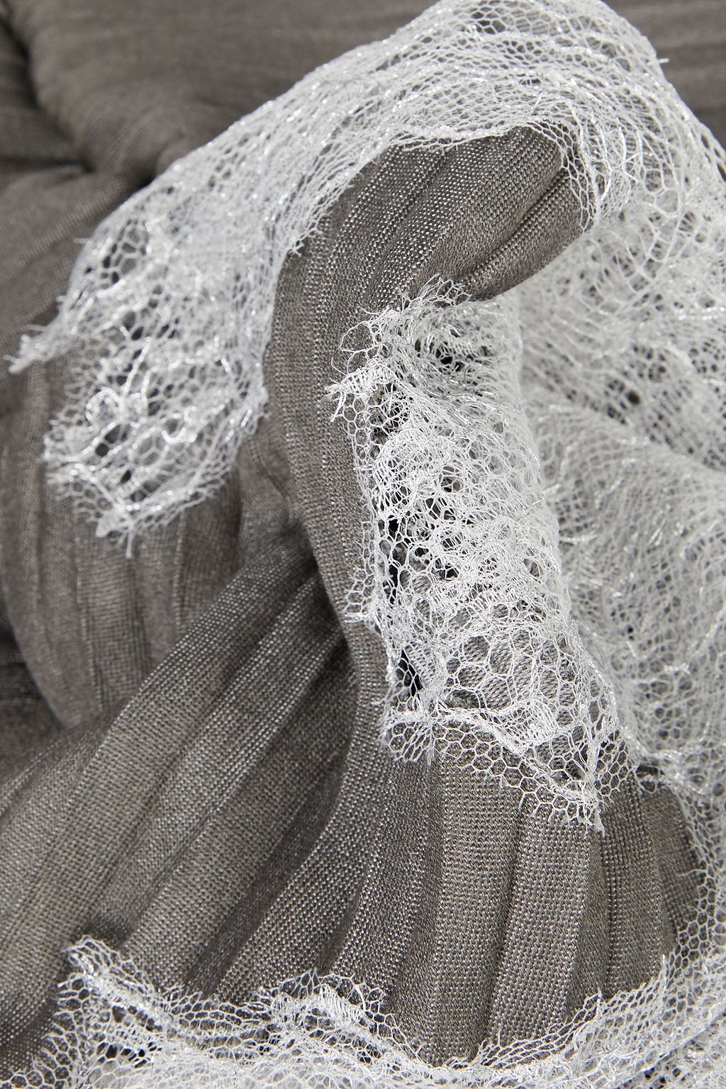 VALENTINO GARAVANI Lace-trimmed plissé wool and silk-blend scarf
