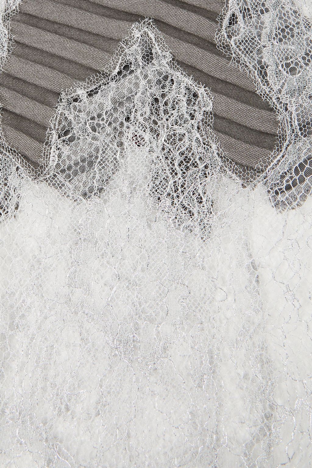 VALENTINO GARAVANI Lace-trimmed plissé wool and silk-blend scarf