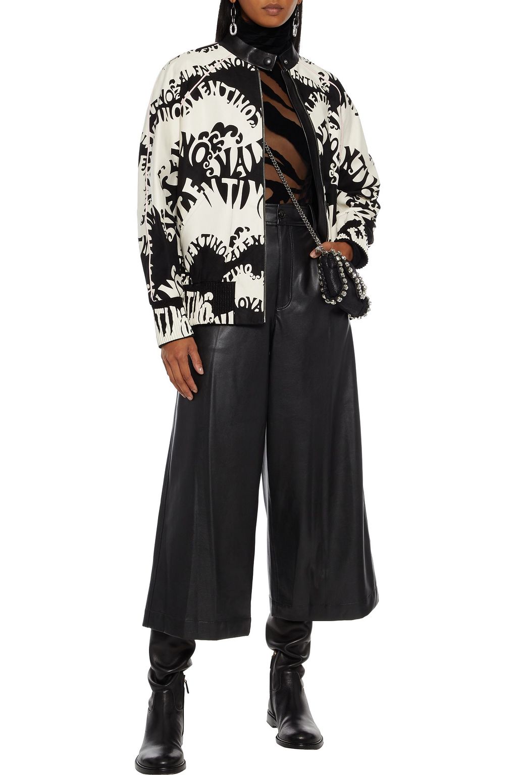 VALENTINO GARAVANI Laser-cut leather and suede bomber jacket