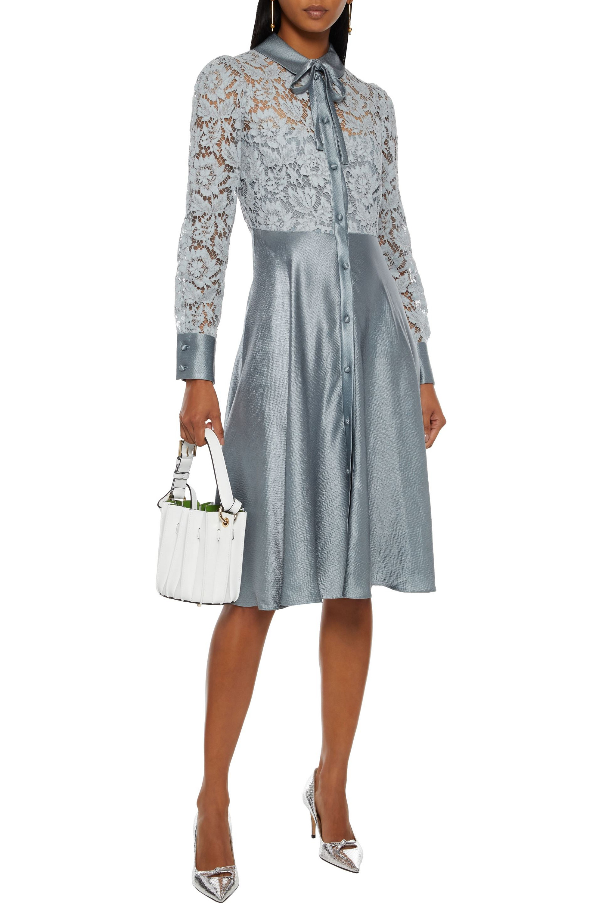 Valentino Garavani Corded lace-paneled hammered-satin dress