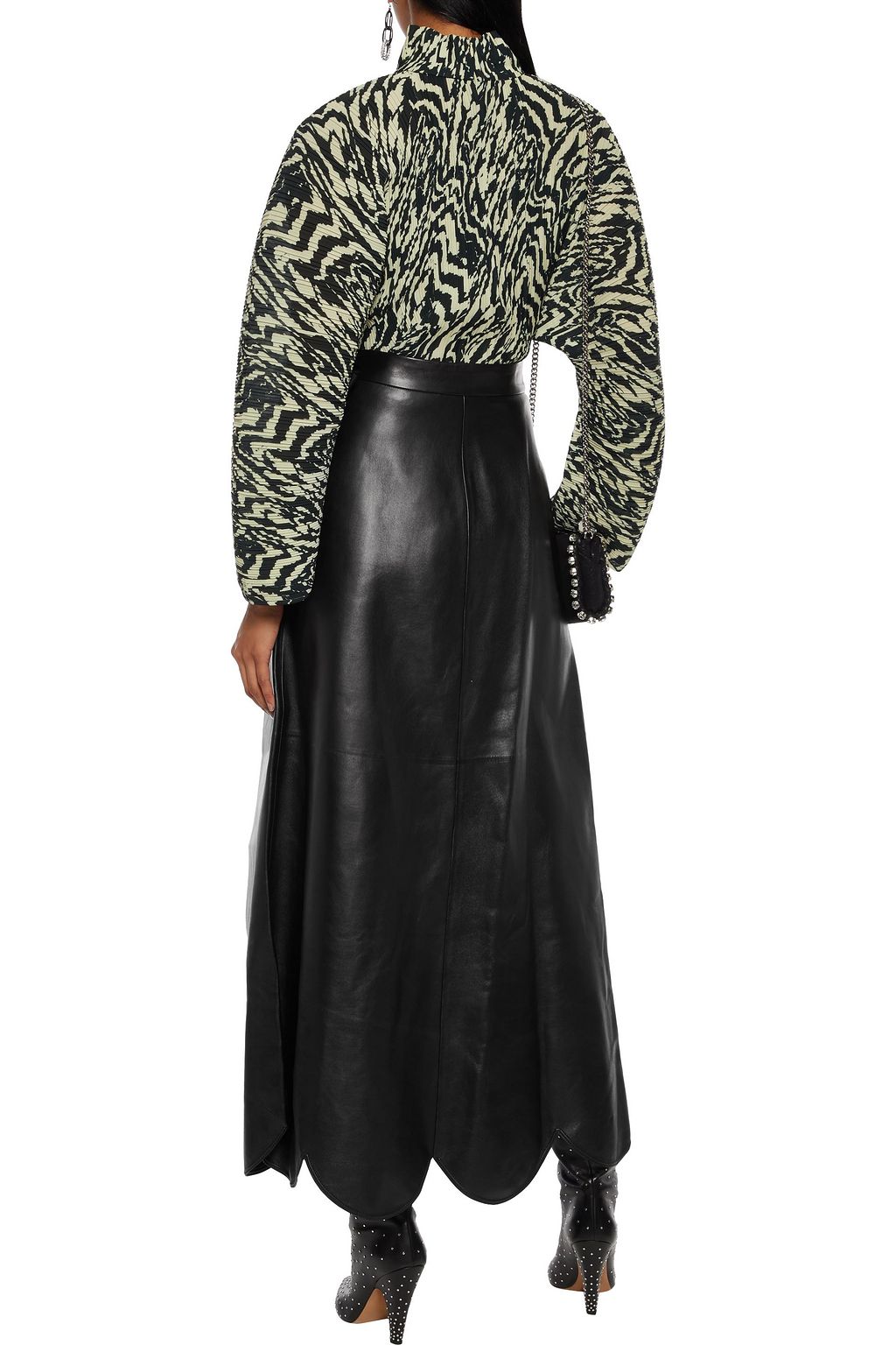 VALENTINO GARAVANI Scalloped leather maxi wrap skirt